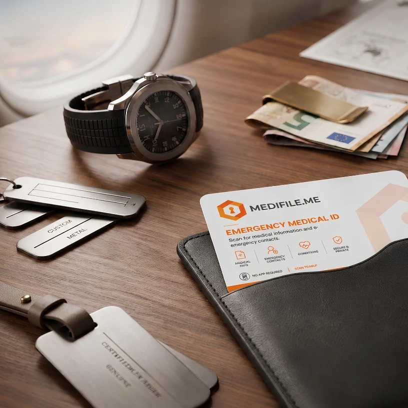 MEDIFILE.ME emergency medical ID card on travel essentials